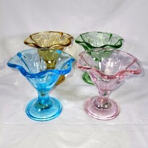 Set of 4 Vintage Coloured Glass Sundae Parfaits.